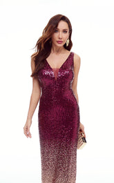Vestido largo elegante de fiesta en color vino tinto y dorado Say Yes de W&M